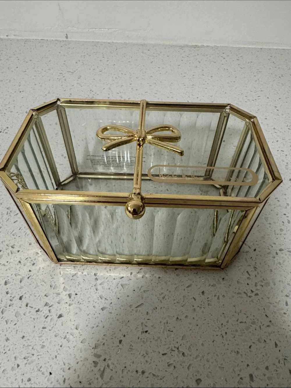 Gold Glass Decorative Jewelry Box with Bow Accent